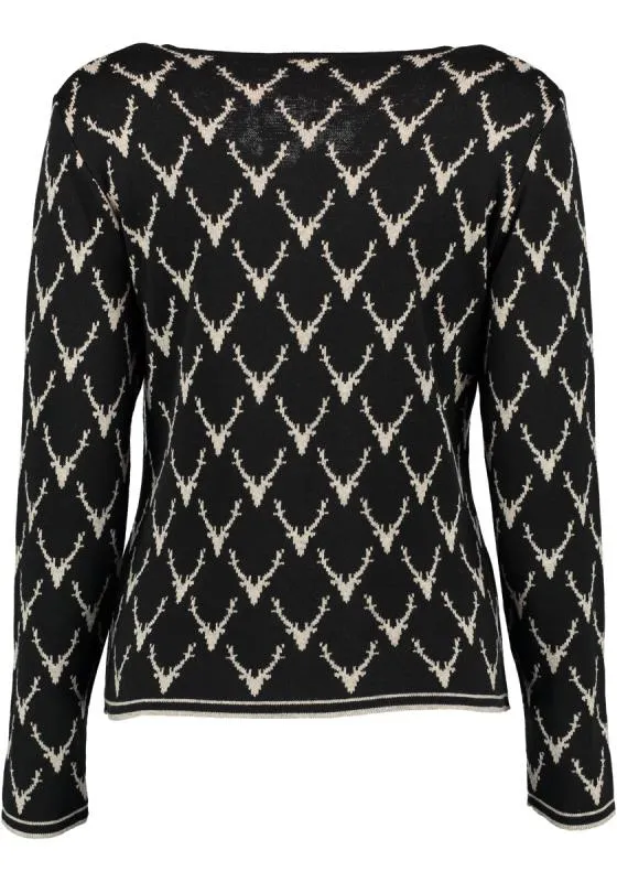 OS Trachten Women's Cardigan — Antler Knit - black