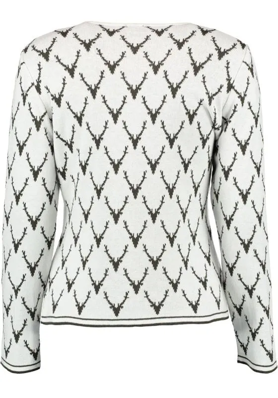 OS Trachten Women's Cardigan — Antler Knit - white/green