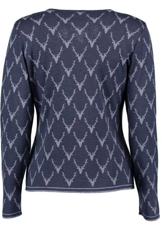 OS Trachten Women's Cardigan — Antler Knit - navy