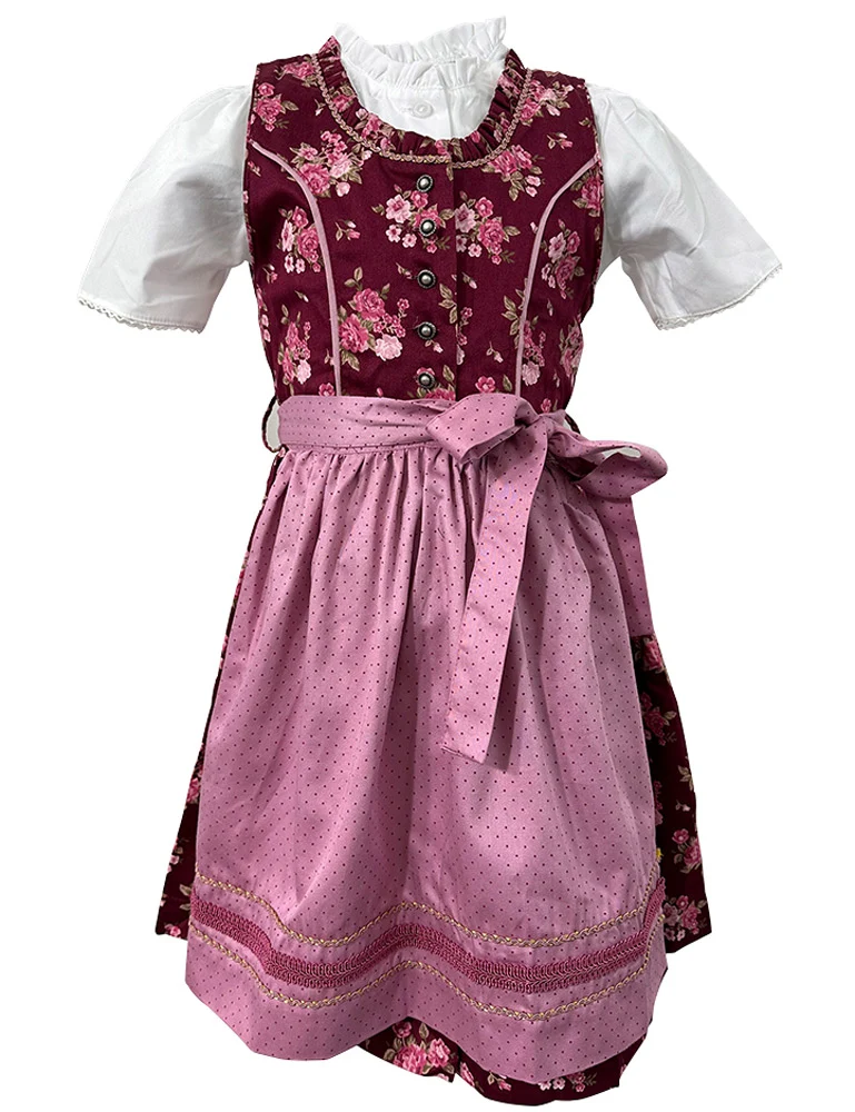Isar-Trachten Kinder Dirndl "Emma" 3-tlg. mit Bluse 63102 | Beere Rosa