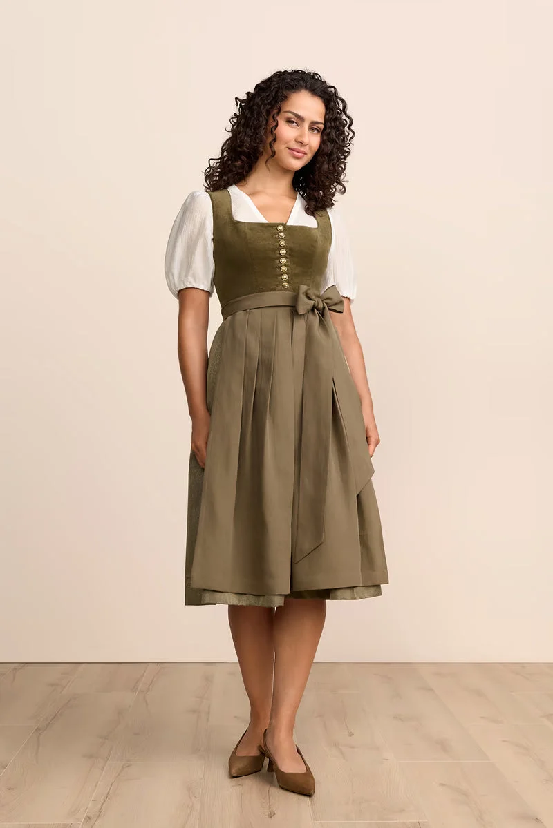 Krüger Solene Long Dirndl, Olive — 70cm 2pc Set