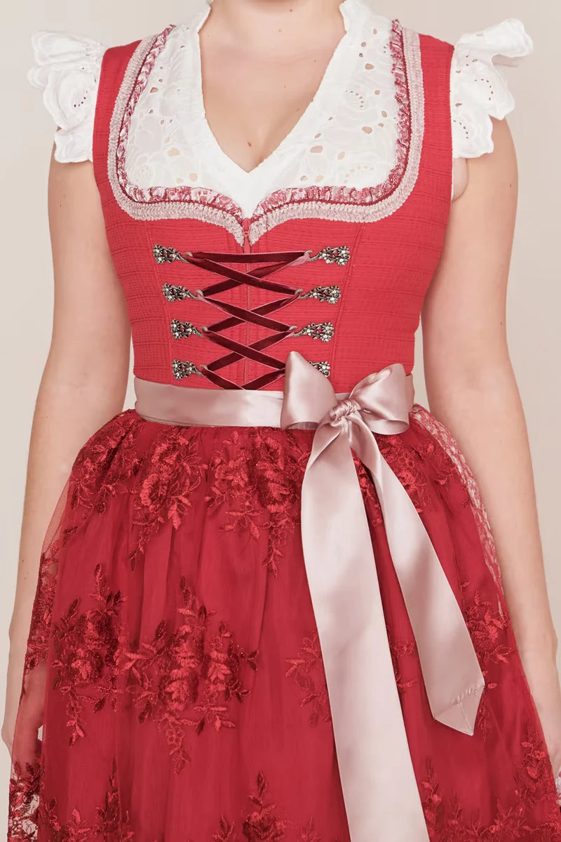 Midi Dirndl 2pcs. 50cm "Nakita" red 36