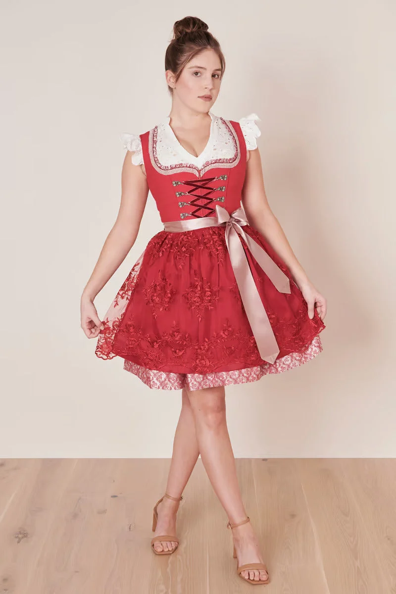 Midi Dirndl 2pcs. 50cm "Nakita" red 36