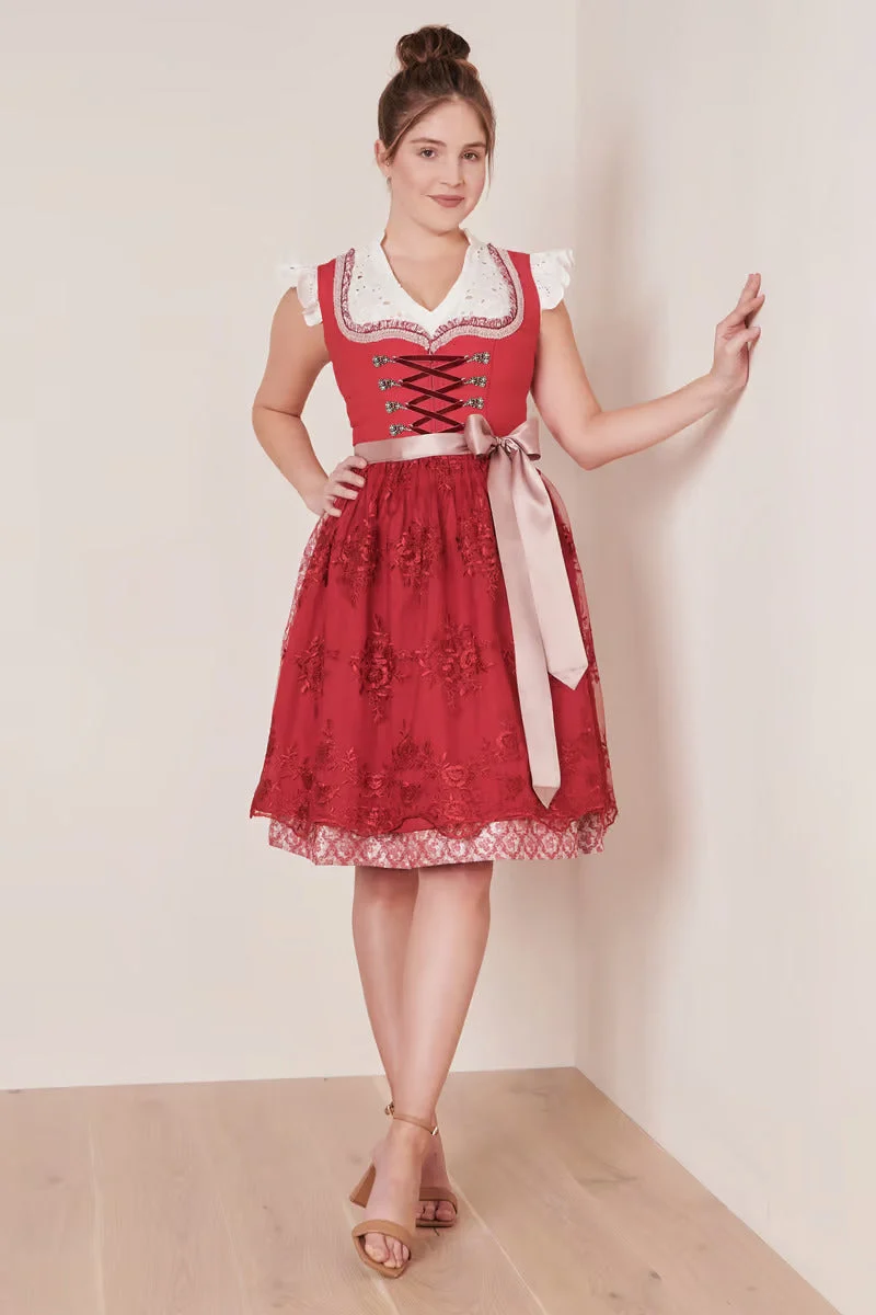 Midi Dirndl 2pcs. 50cm "Nakita" red 36