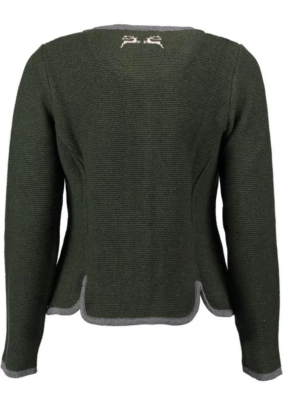 OS Trachten Women's Cardigan — Traditional Deer Embroidery- green