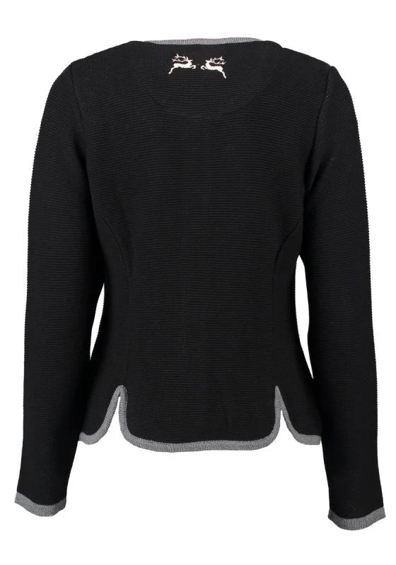 OS Trachten Women's Cardigan — Traditional Deer Embroidery- black
