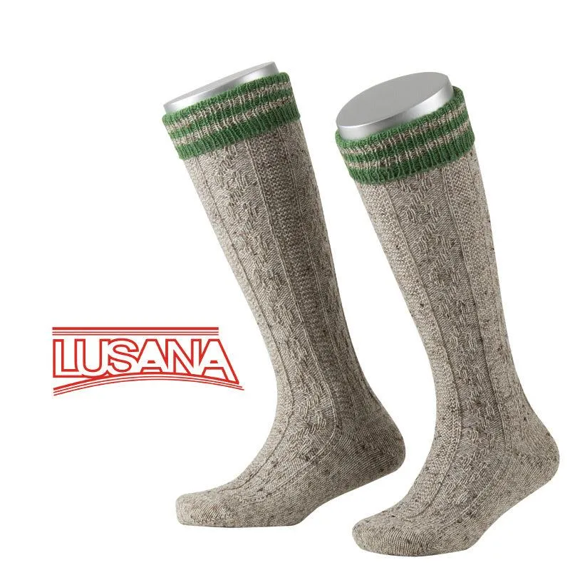 Boy's Knee Socks Loden Tweed with Stripes (mottled/emerald)