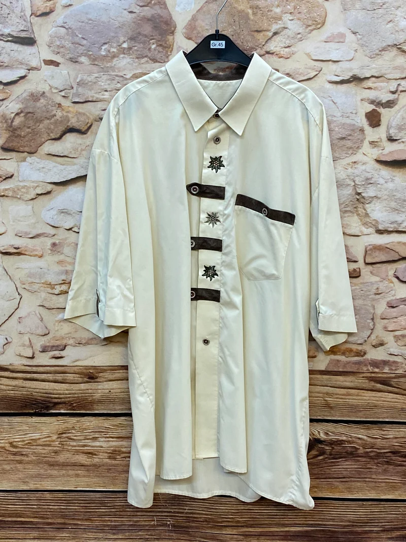 Trachtenhemd Herren creme mit Edelweiß Stickerei kurzarm Gr. 44
