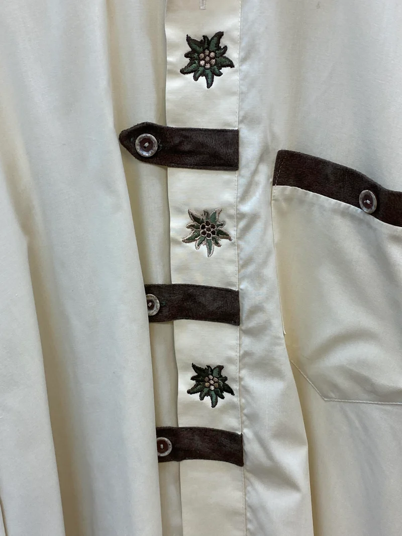 Trachtenhemd Herren creme mit Edelweiß Stickerei kurzarm Gr. 44