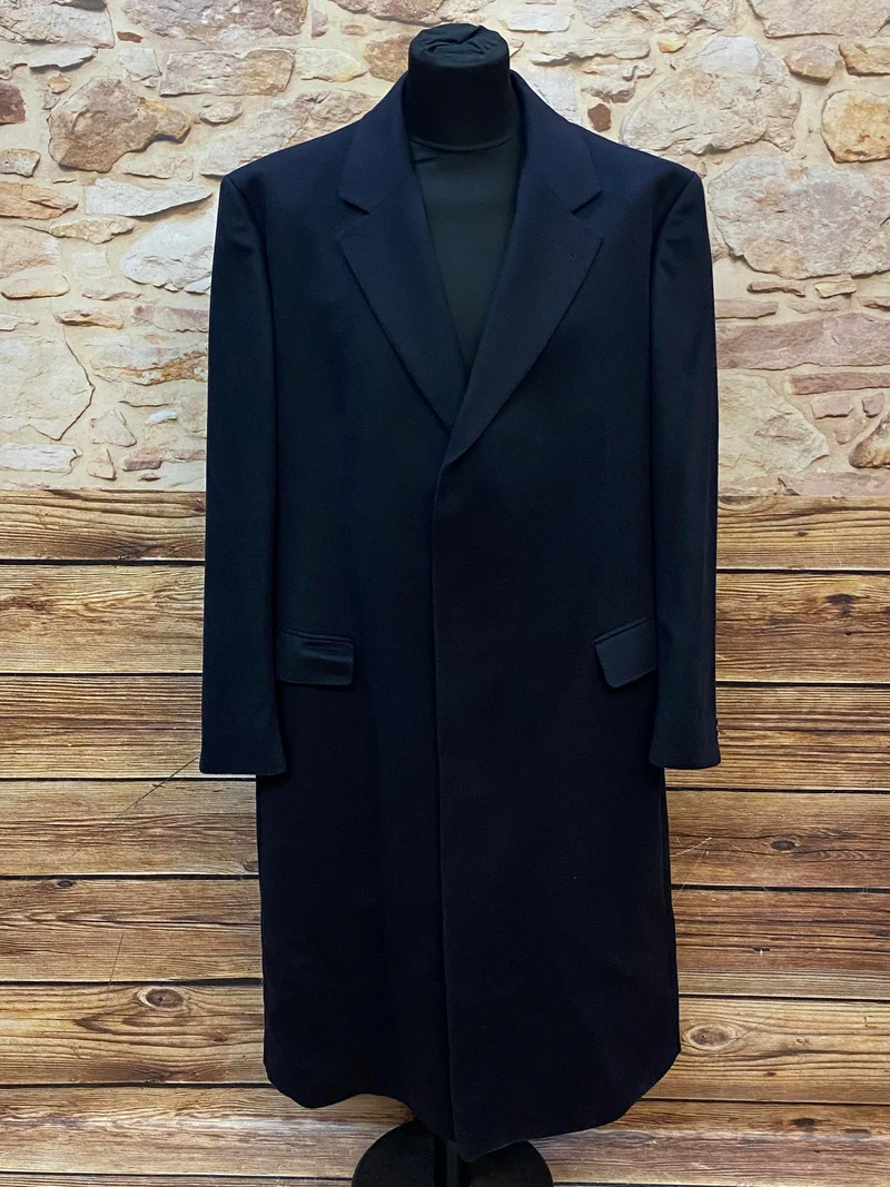 Vintage Herrenmantel Cashmere dunkelblau Gr. 56 lang elegant