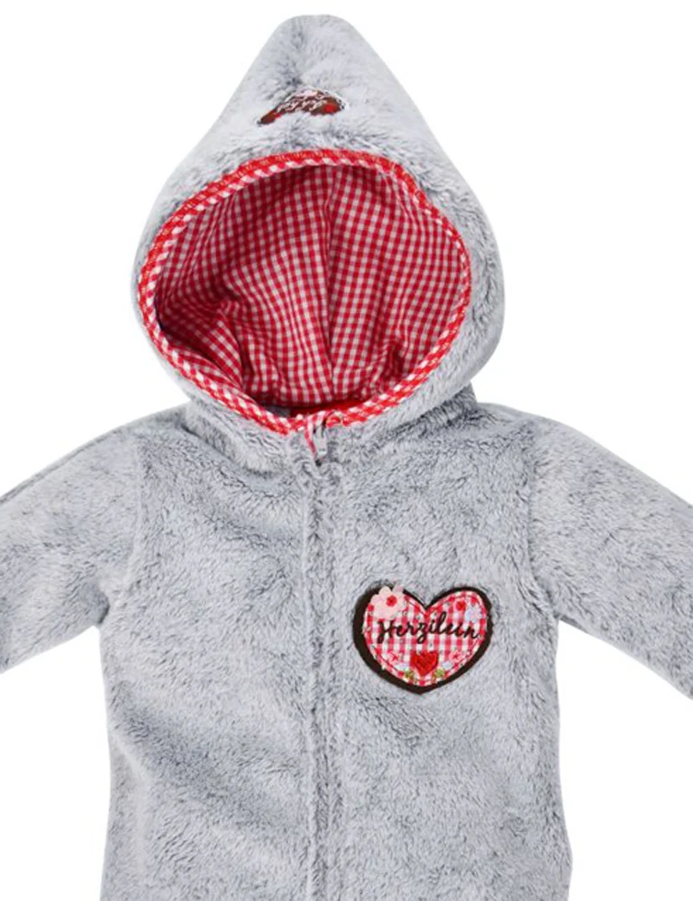 BONDI Kuscheliger Baby Fleece-Overall "Herzilein" 86566 | Grau Rot