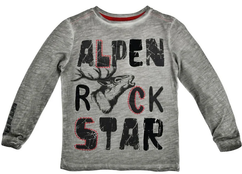 BONDI Trachten Langarm Shirt "Alpenrocker" mit Hirschmotiv 29920 - Stone Grau