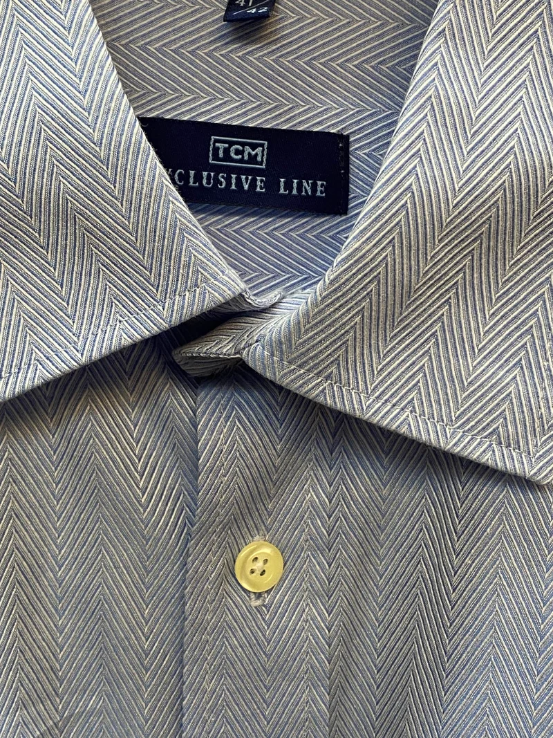 Vintage Hemd Herren Gr. 41/42 – Hellblau Fischgrät