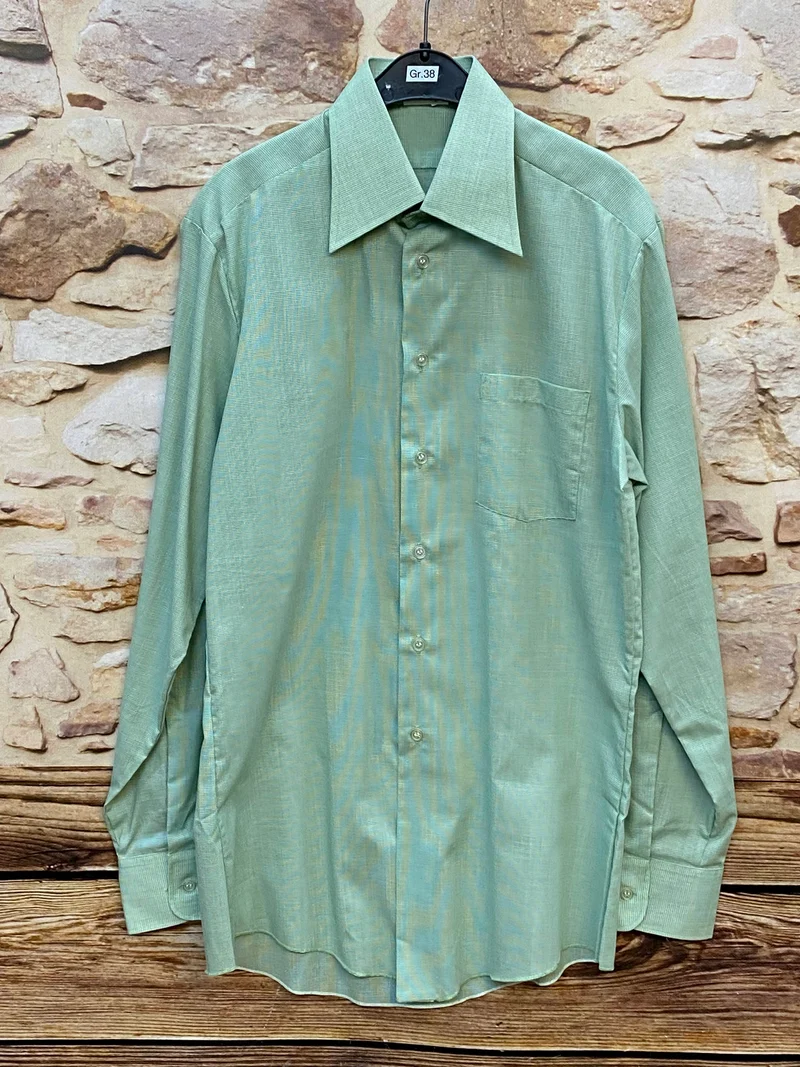 Vintage 70er Hemd Grün Gr. 38 – großer Kragen