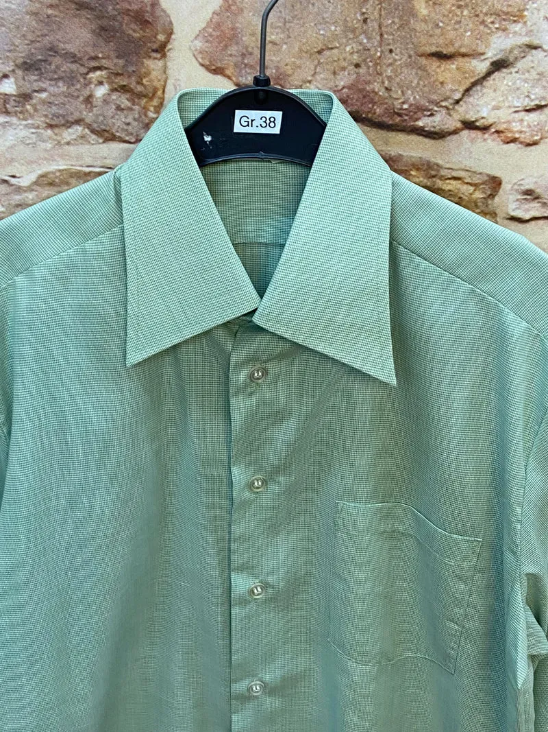 Vintage 70er Hemd Grün Gr. 38 – großer Kragen