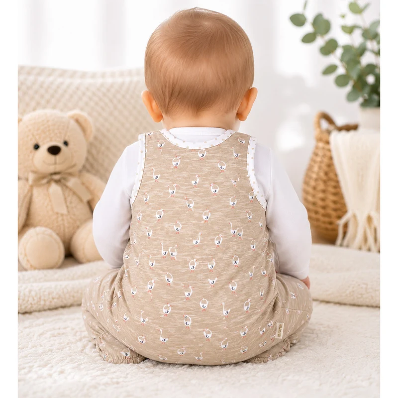 BONDI Baby Strampler "Gänschen" 93959 | gans allover Beige - Babystrampelanzug