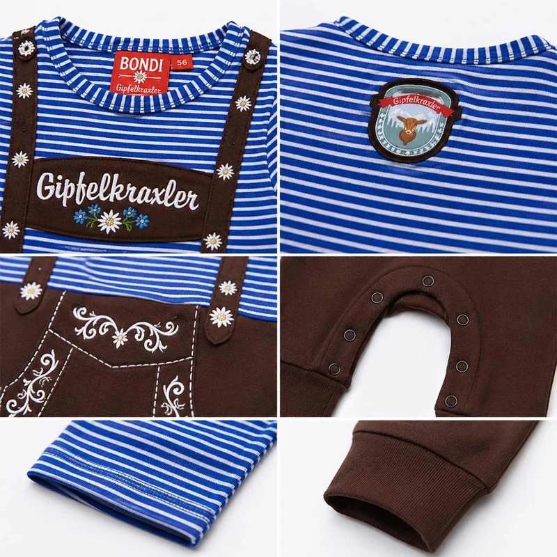 BONDI Baby Strampler "Gipfelkraxler" 91837 | Stripe blue grey