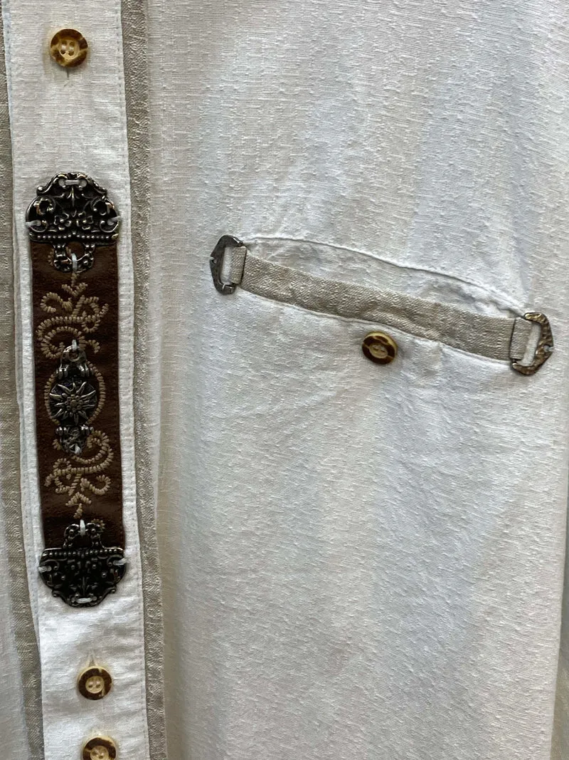Vintage Trachtenhemd Herren Weiß Gr. 44 – mit Zierleiste & Stickerei