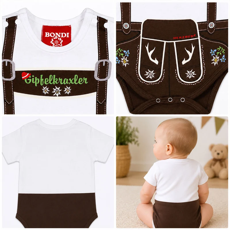 BONDI Baby Body Lederhose "Gipfelkraxler" 905090 | Weiß Braun