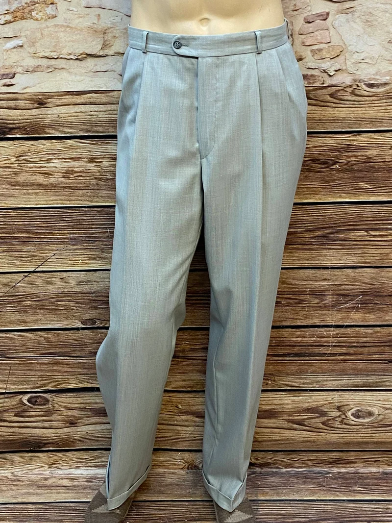Vintage Herren Bundfaltenhose Beige – klassisch elegant – Gr. 54