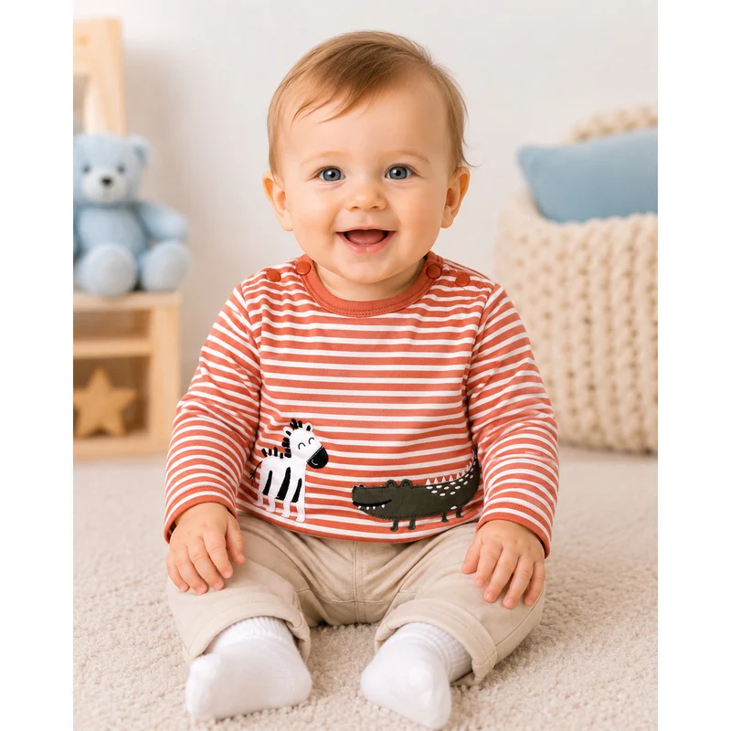BONDI Baby Langarmshirt "Safari" 93966 | stripe terra white