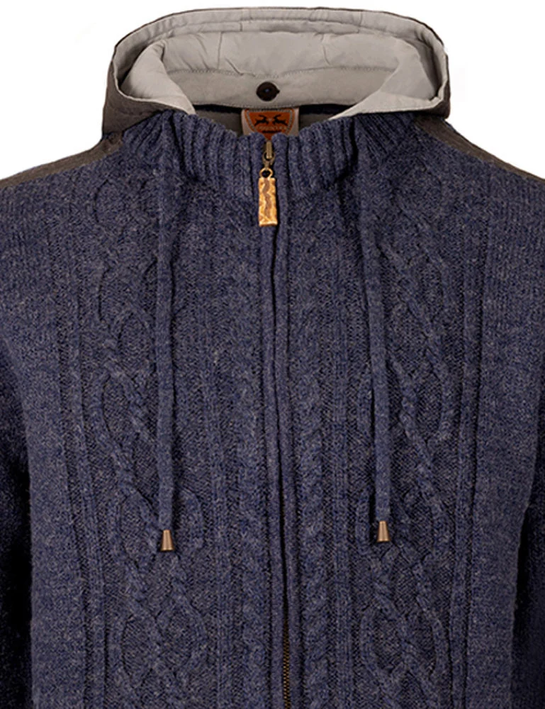 MADDOX Herren Trachten Strickjacke "Waidsee" mit Kapuze | Blau