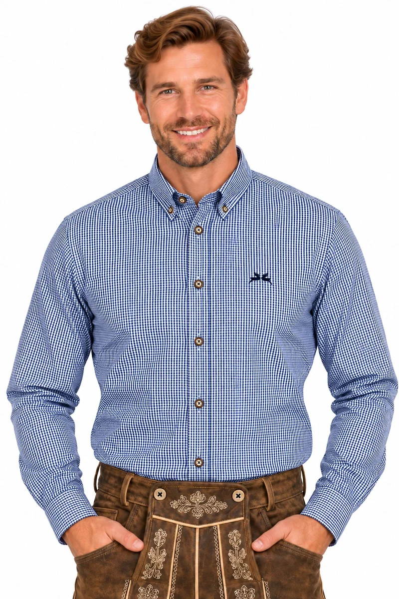 MADDOX Kariertes Herren Trachtenhemd - Hemd-47 | Navy Blau