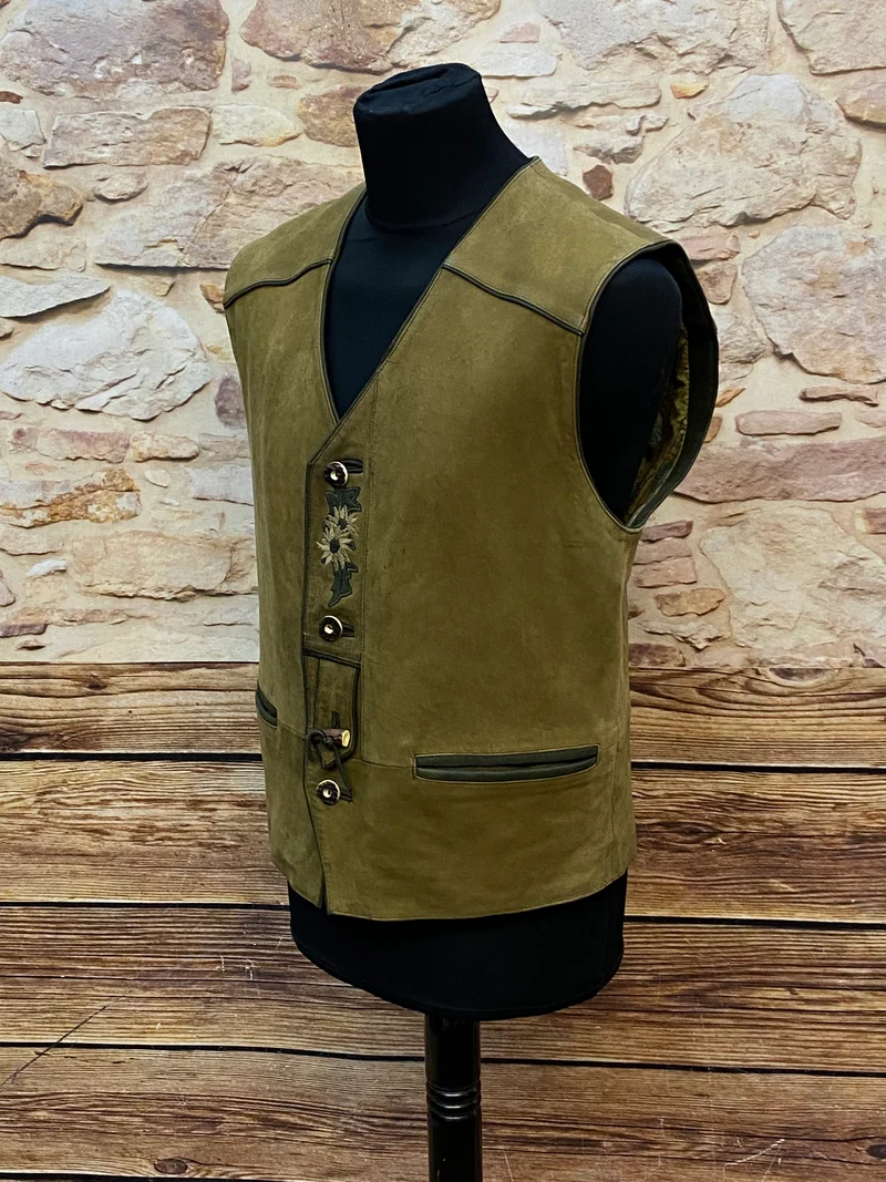 Vintage Leder Trachtenweste grün Herren Gr. 48