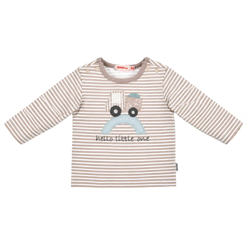 BONDI Baby Langarmshirt "Lastwagen" 93987 | stripe cappuccino white