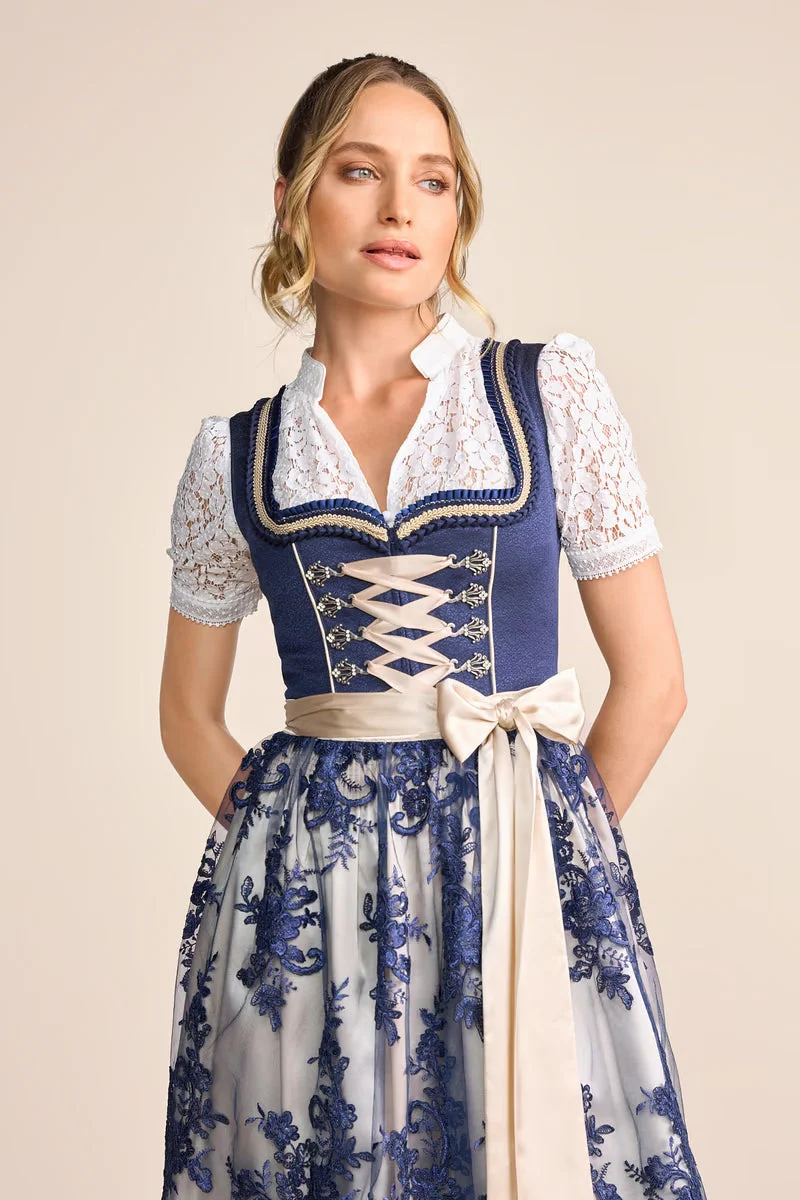 Kruger Long Dirndl 2pcs. 70cm "Quiana" blue (size 36 only)