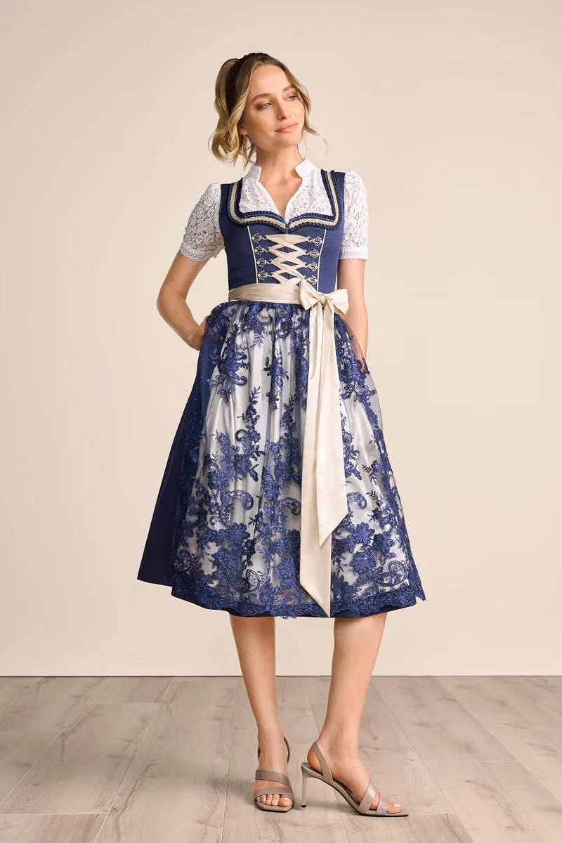 Kruger Long Dirndl 2pcs. 70cm "Quiana" blue (size 36 only)