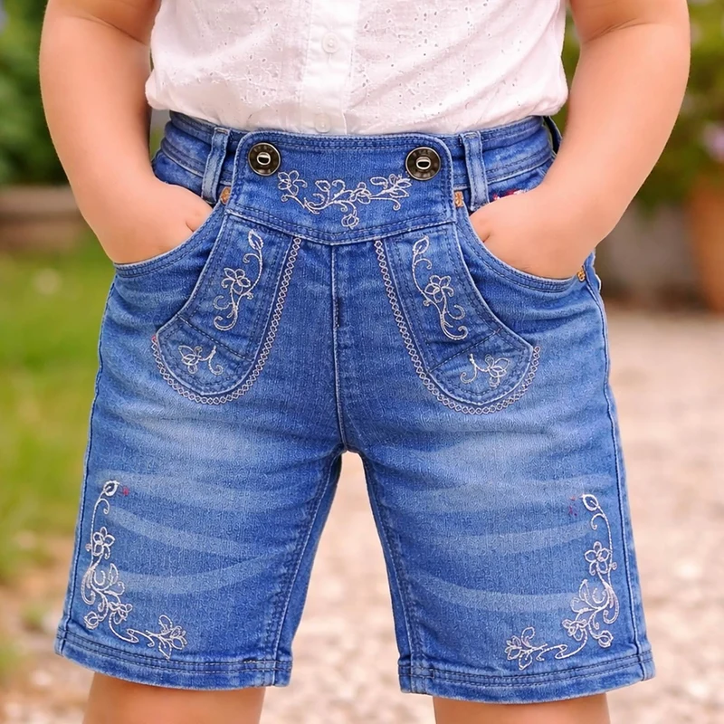BONDI Mädchen Trachten Jeans Bermuda Hose 26087 | Blue Denim