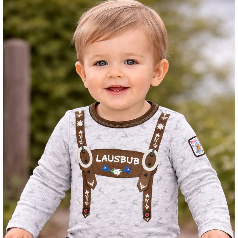 BONDI Baby Langarm Body "Lausbub" 91582 | Grey Melange