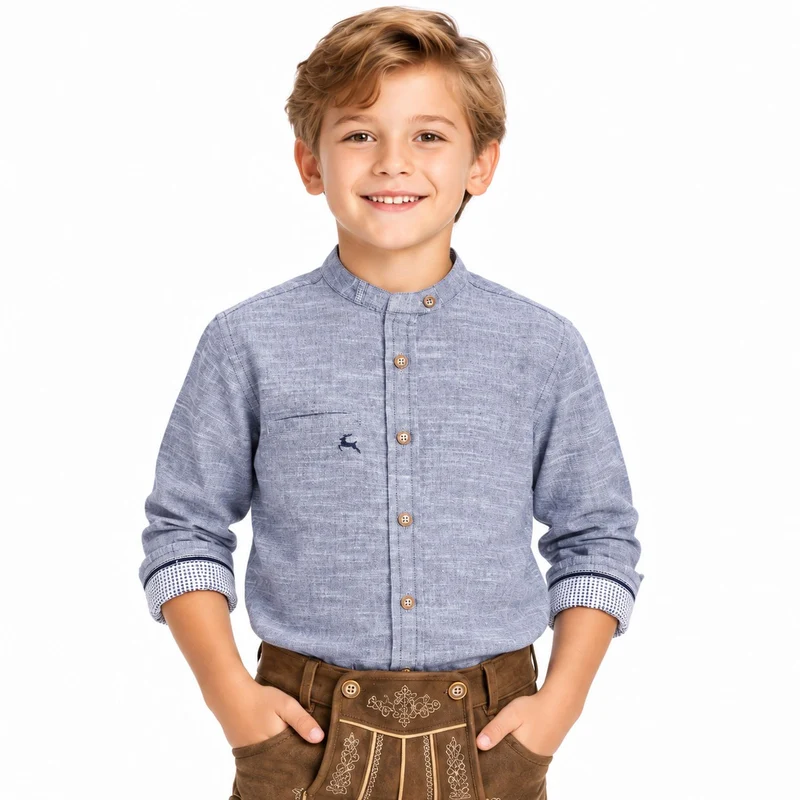 MADDOX Kinder Trachtenhemd "Justus" mit Hirschstickerei K-106 | Blau