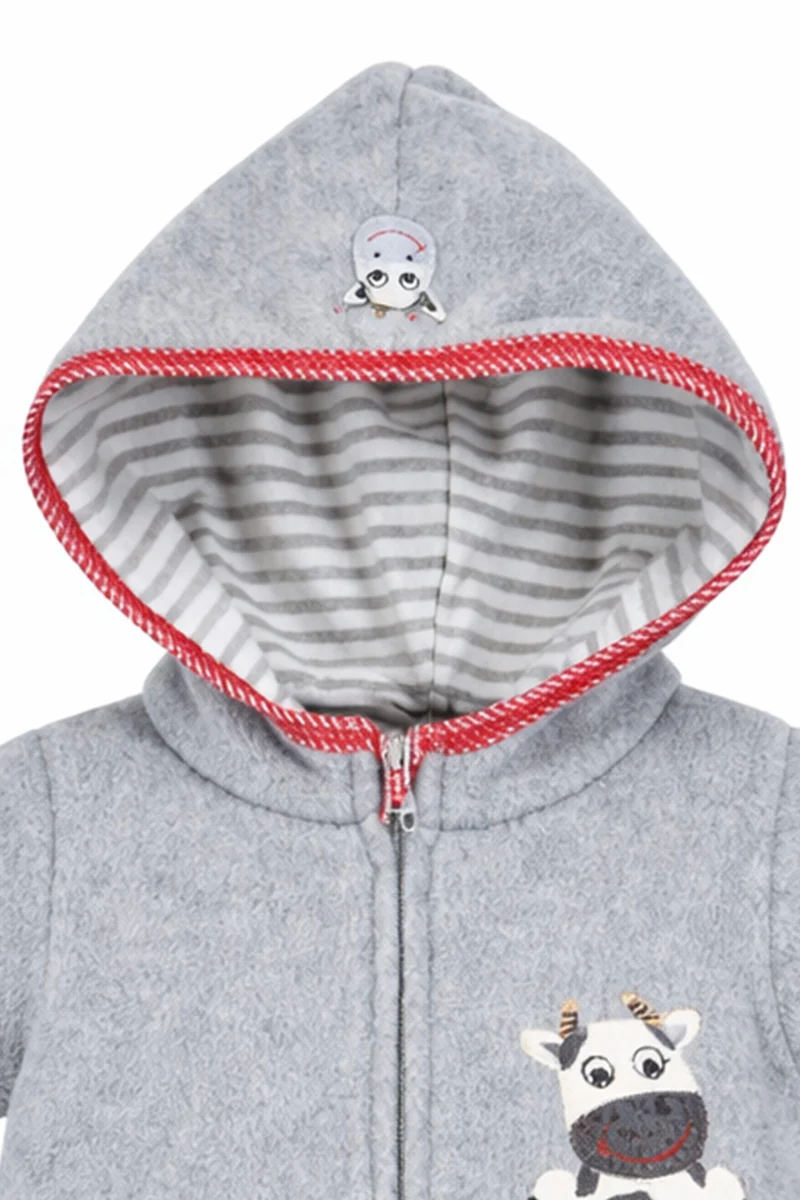 BONDI Kuscheliger Baby Fleece-Overall "Kuh" 93665 - Grau | Strampler