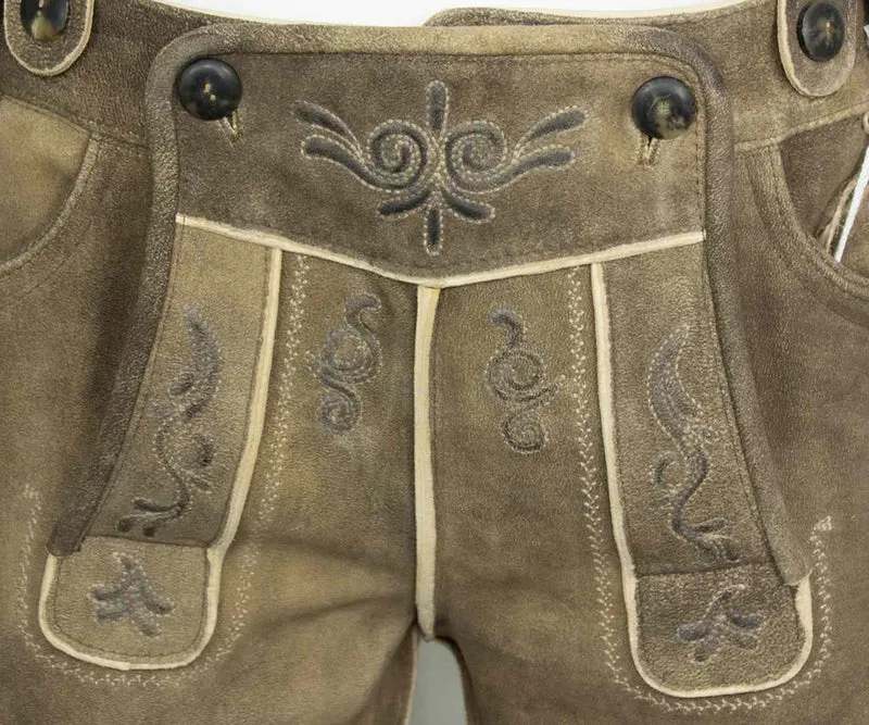 SCHWEIGERT´s Kurze Hirsch Lederhose Hartmut mit Träger - Rauch | Exklusiv von MADDOX