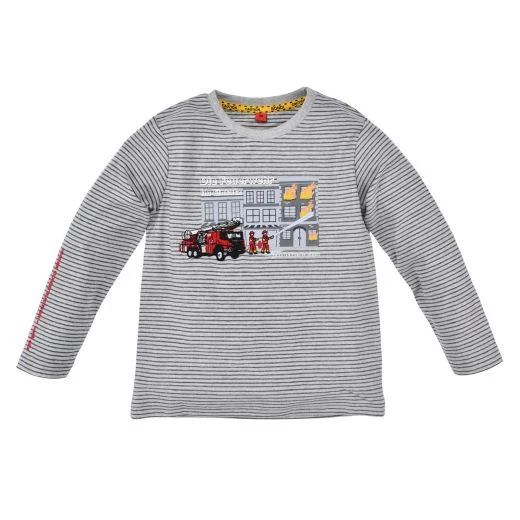BONDI Jungen Langarmshirt "Feuerwehr" 33161 | Grau Blau Gestreift
