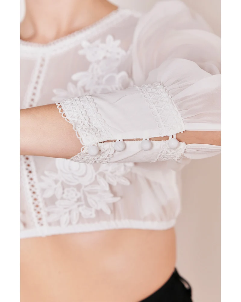 Krüger Collection 3/4 Arm Dirndlbluse "Felia" mit Spitze 214467 | Ecru