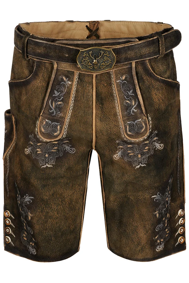 MADDOX Kurze Herren Lederhose "Altrei" mit Gürtel | Wildbock Braun