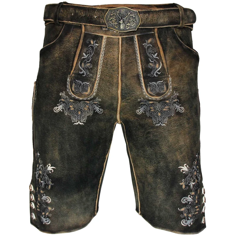 MADDOX Kurze Herren Lederhose "Altrei" mit Gürtel | Wildbock Braun