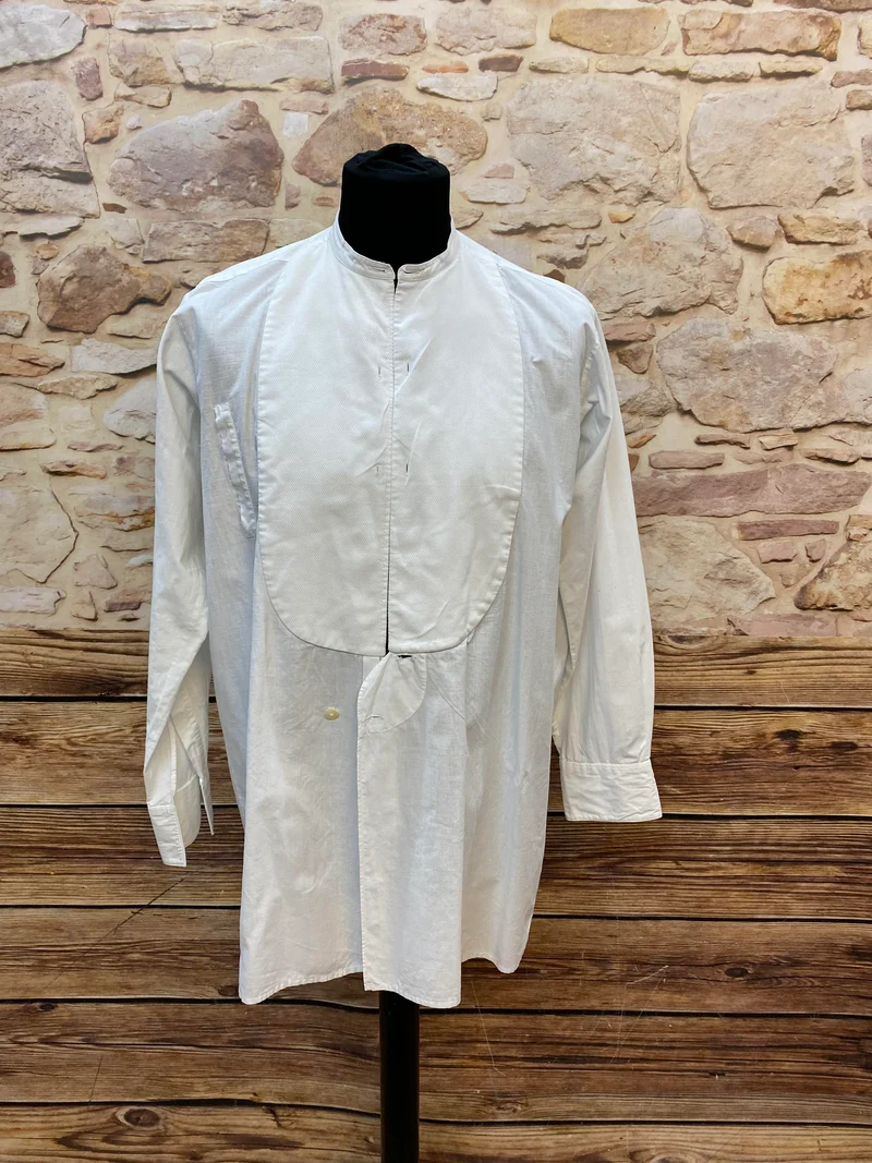 Vintage Frackhemd weiß mit Stehkragen Gr. M/L – Smokinghemd für Fliege/Smoking