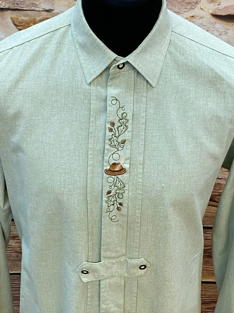 Vintage Trachtenhemd Herren salbeigrün Stickerei Größe 40