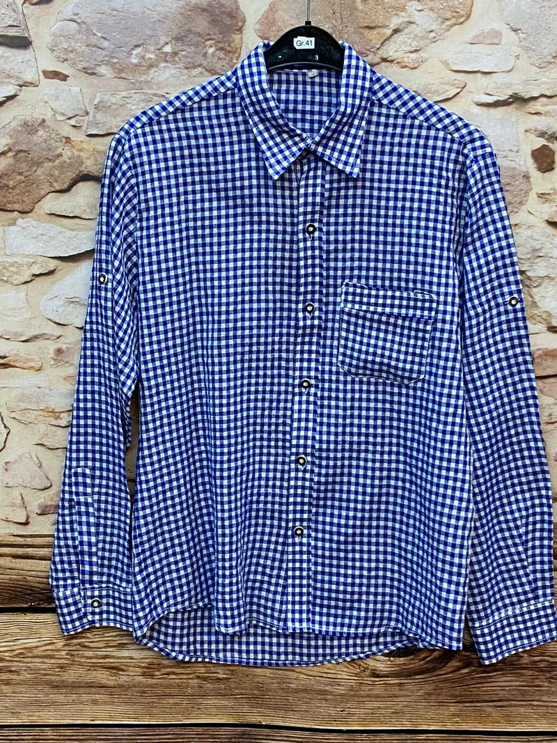 Trachtenhemd Herren blau kariert Größe 40