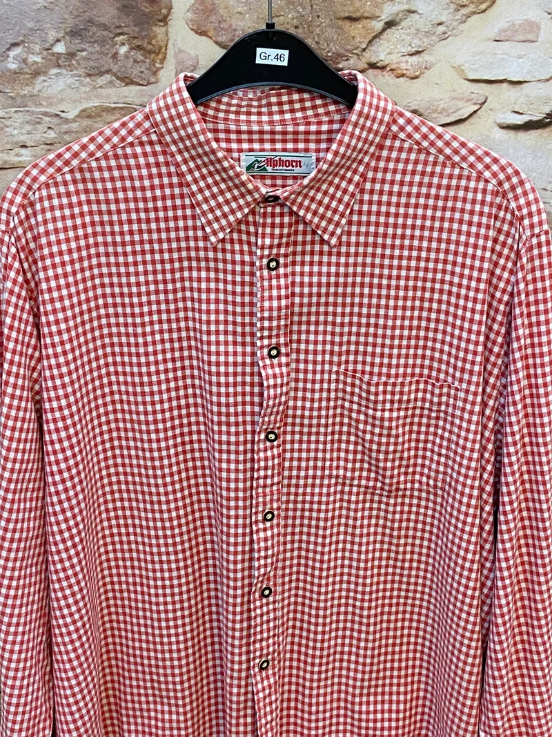 Trachtenhemd Herren rot weiß kariert Gr. 46 Alphorn Vintage