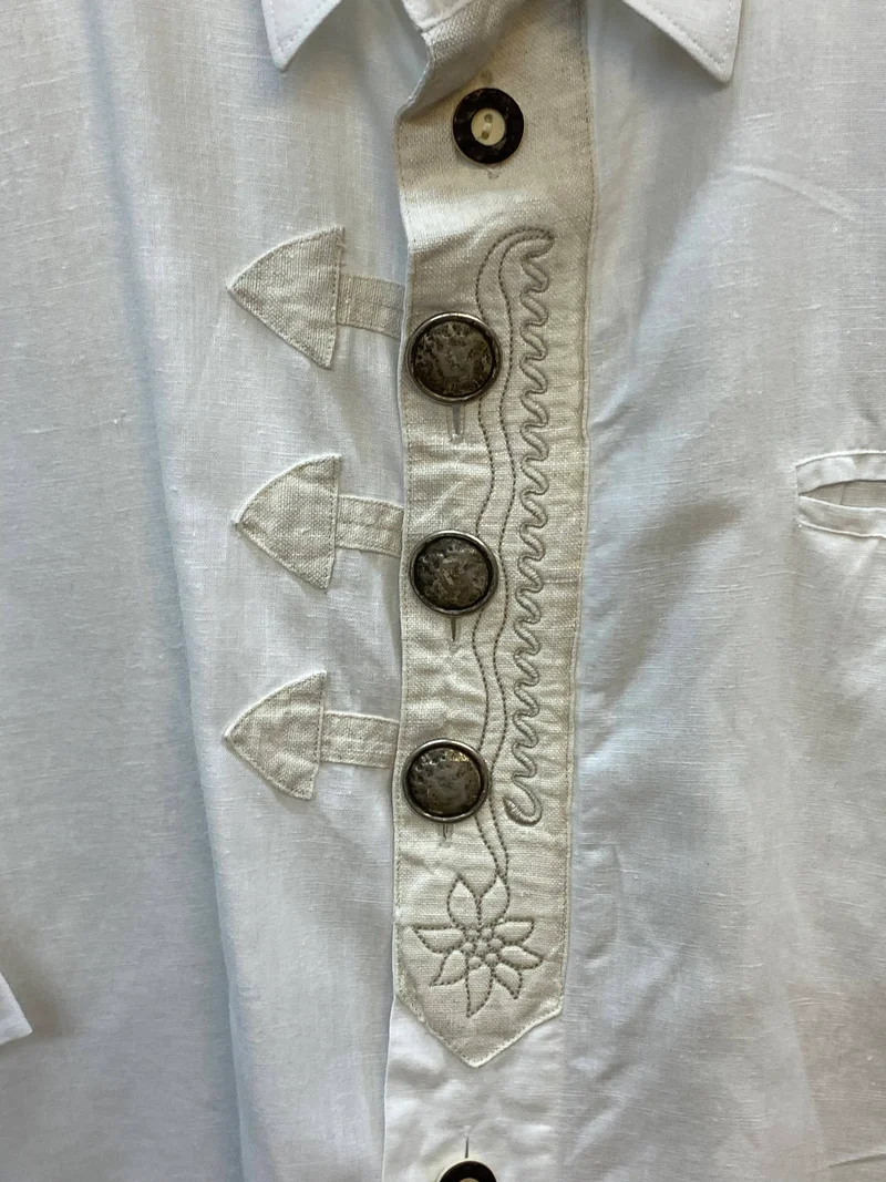 Trachtenhemd Herren weiß mit Stickerei Gr. 50 Alphorn Vintage