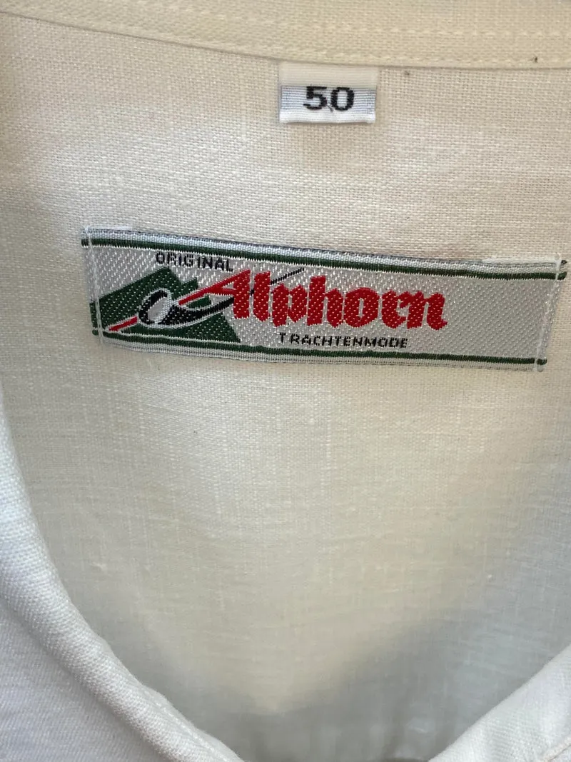 Trachtenhemd Herren weiß mit Stickerei Gr. 50 Alphorn Vintage