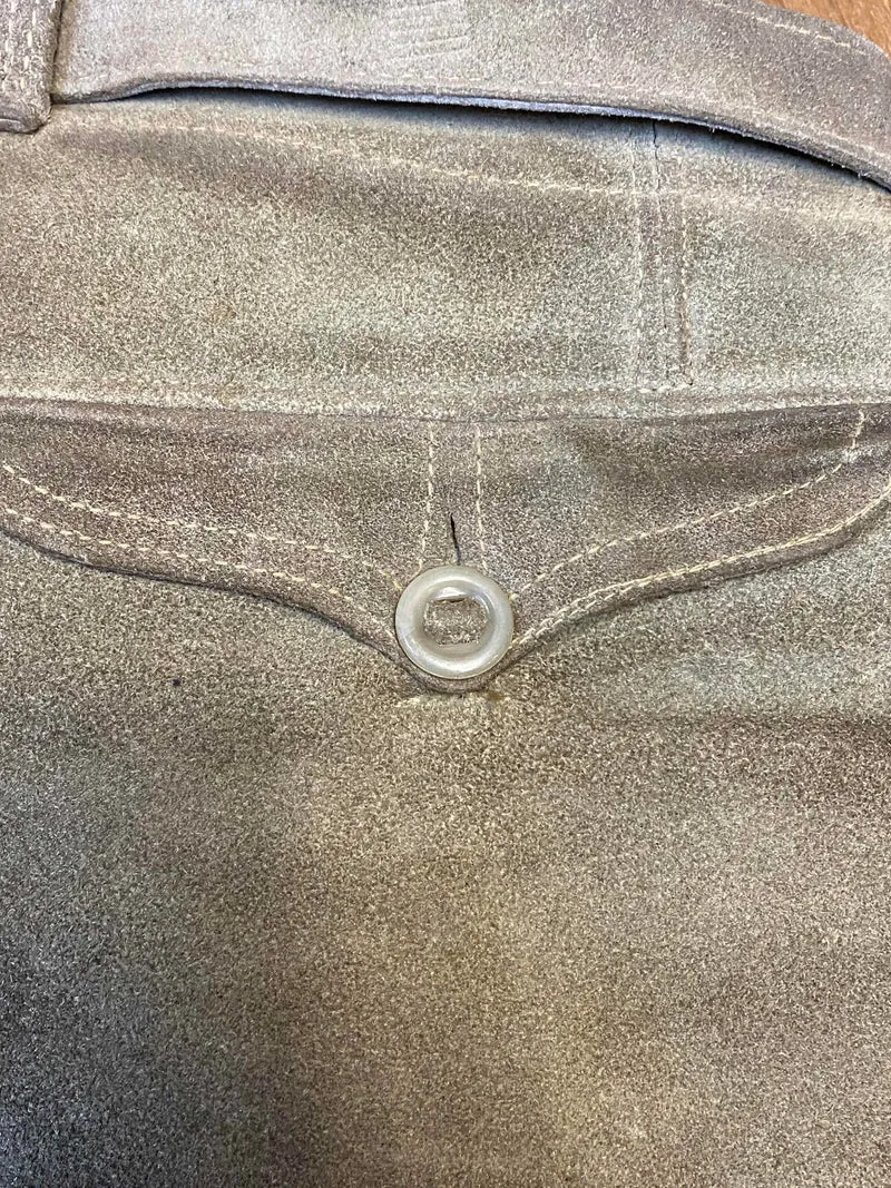 Kurze Lederhose 60er Doppelzipp Eichenlaub grau Bayern Rothenburg Unikat