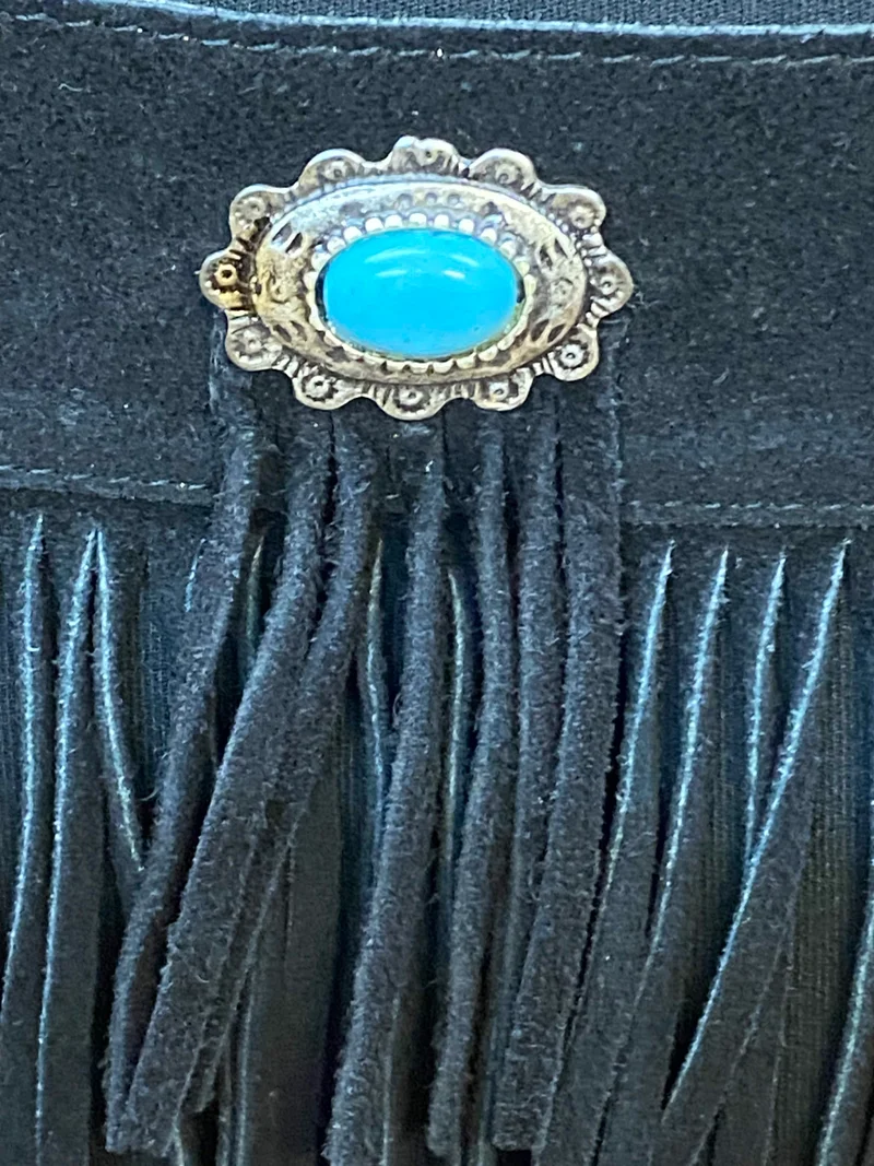 Vintage Western Gürtel Leder Schwarz Fransen Boho Festival Unikat