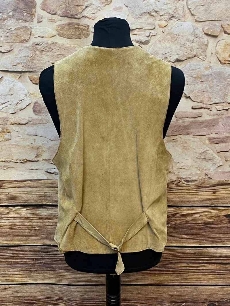 Vintage Trachtenweste Leder Hellbraun – Gr. 52