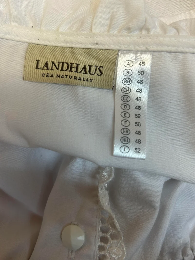 Vintage Dirndlbluse weiß - Häkelspitze, Gr. 48